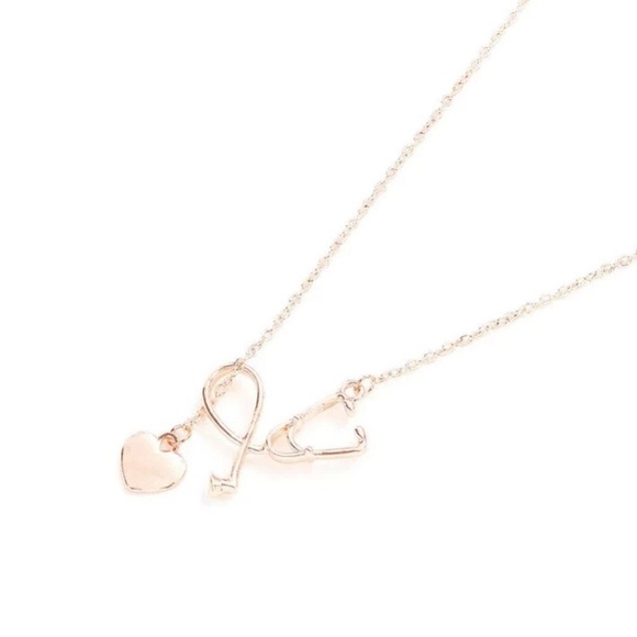 Rose Gold Heart & Stethoscope Necklace - Picture 3 of 5